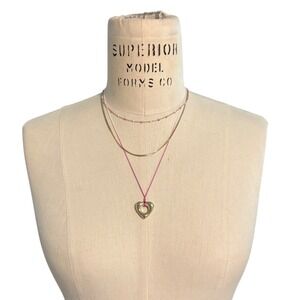 💜Layered Necklace Love Gold Tone Heart Charm Purple Rope Purple Beads Valentine